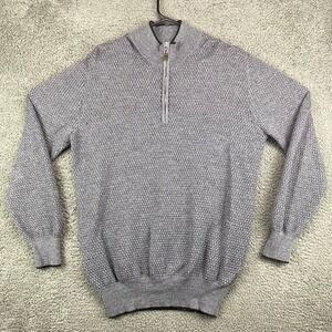 Robert Talbott Made in Italy Mens Merino Wool Blend Quarter Zip Sweater Gray L